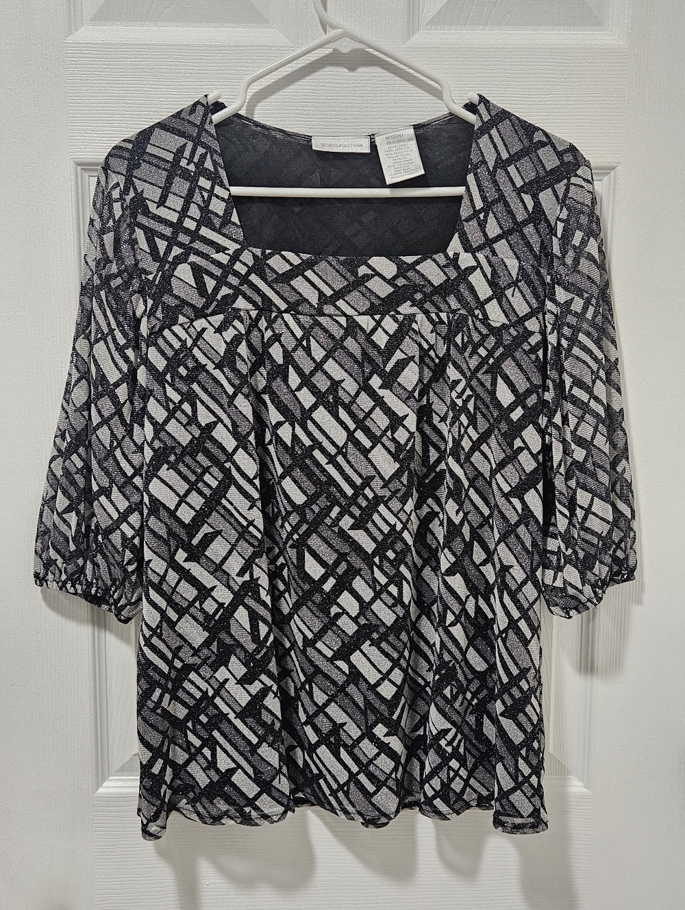 Worthington Black and White Geometric Square-Neck Tunic